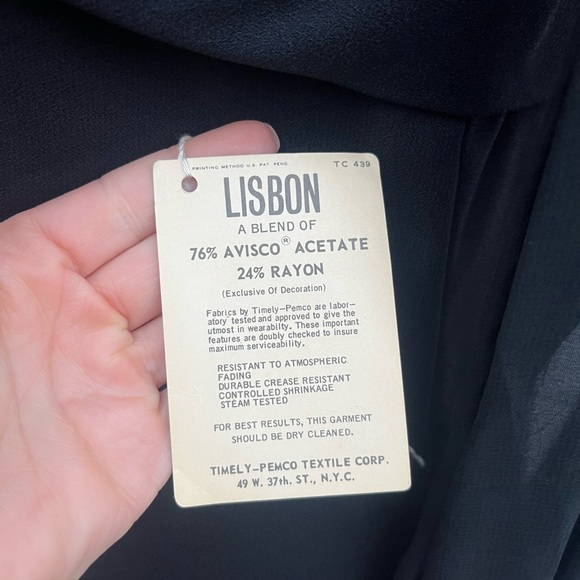 Vtg Ladylike Sheer Sleeved Pearl Bow Modest Knee Length Dress 14 Deadstock NWT - Picture 9 of 10